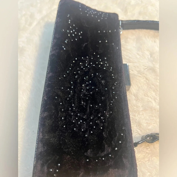 Vintage Marcy Avane’ Black Burnt Embossed Velvet Beaded Evening Bag Holiday - Picture 8 of 16